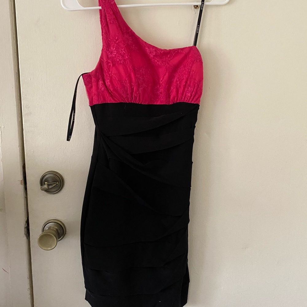 Pink and black one strap fitted dress